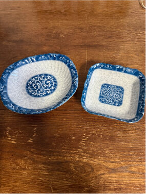 Vintage Seokchon Loko Sweet Porcelain Serving Bowl Dish Set Blue White Korea 285
